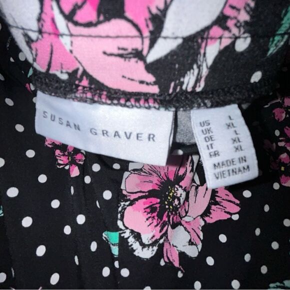 Susan Graver Floral Polka Dot Print Pull On Capri/Ankle Pants - Picture 2 of 5